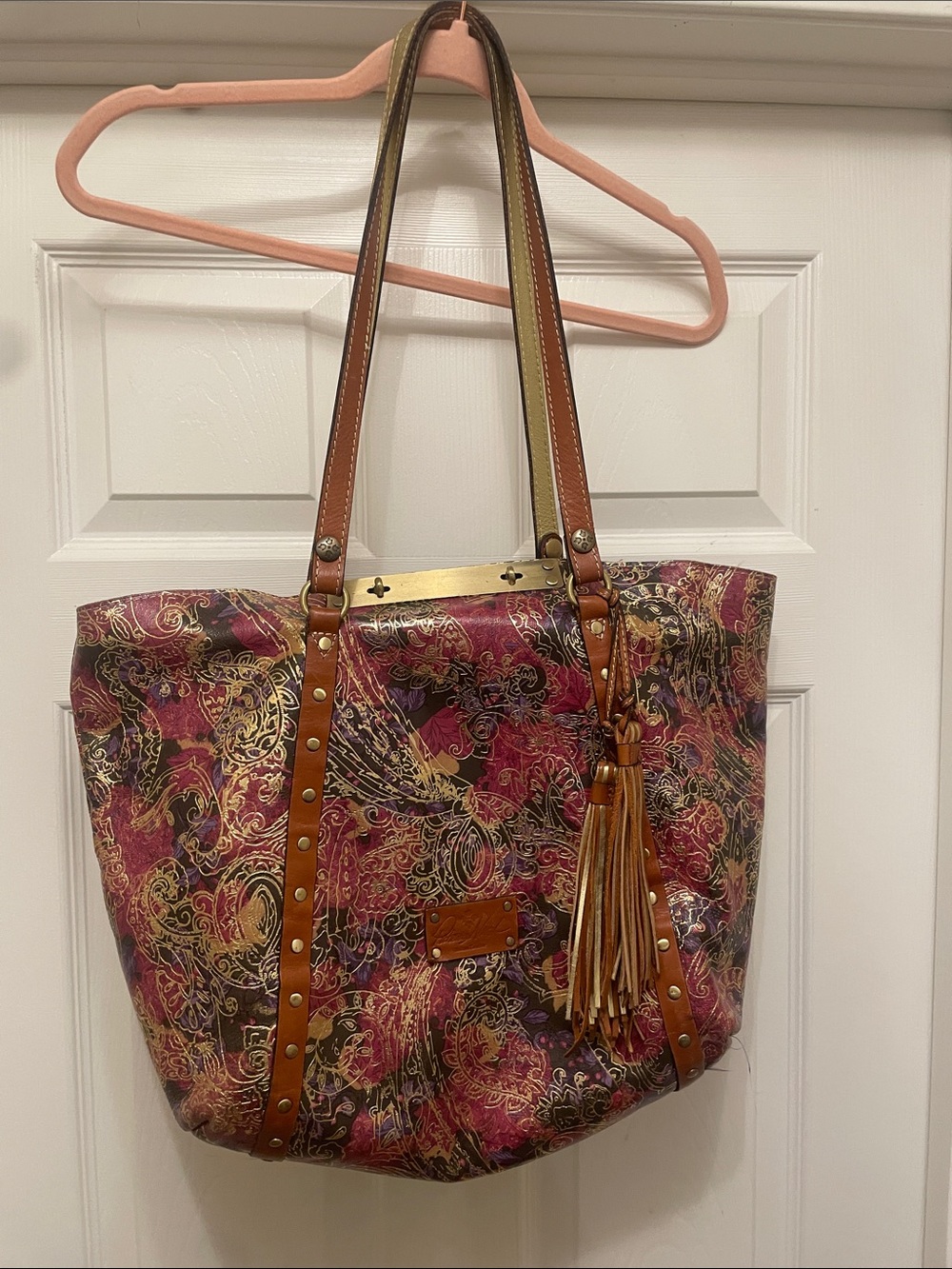 Patricia Nash Italian leather purse floral pattern with gold paisley overlay